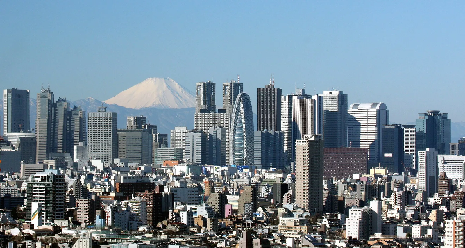 The Shinjuku skyline in Tokyo under a clear sky